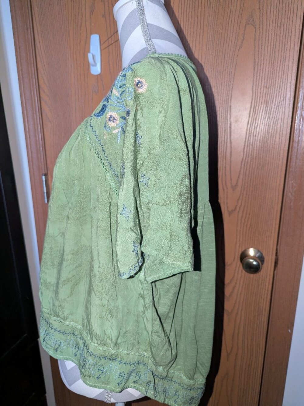 L Knox Rose Tee (Dyed Green, Custom) with Embroidered Floral Sleeves